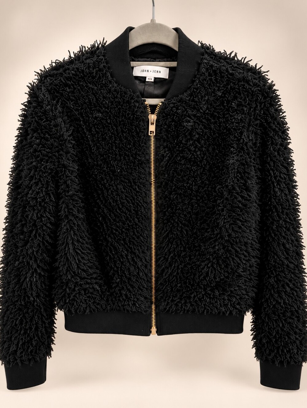 John + Jenn Black Faux Fur Bomber Jacket – Size M